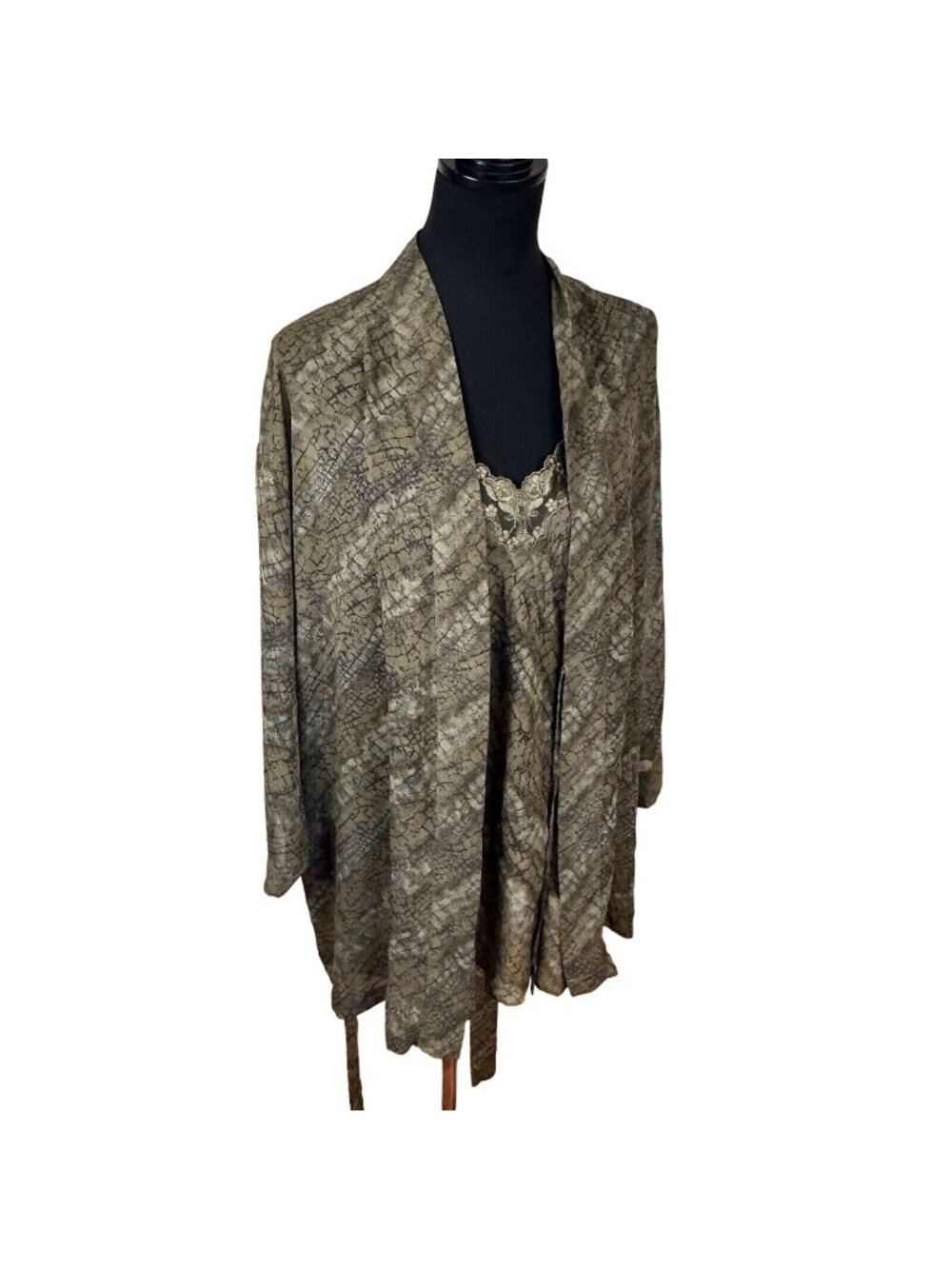 Victoria's Secret Womens Green Animal Print Nightgown & Robe Lingerie Set Medium
